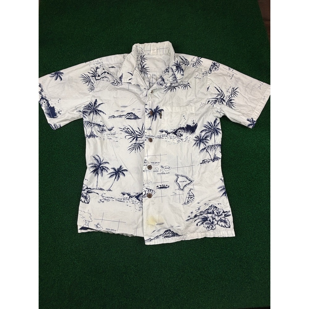 Haleiwa Hawaii Map Print‎ Short Sleeve Button Up Shirt 100% Cotton Men's S